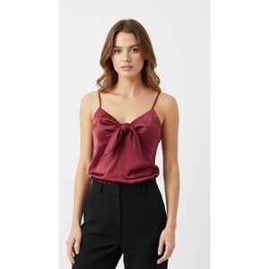 Hippie Rose Lush Berry Satin Tie Front Bow Cami Top Burgundy XS  NEW!